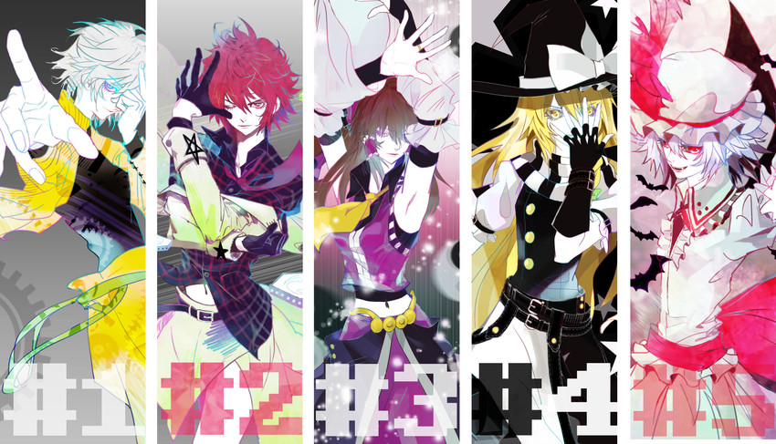 hakurei reimu, kirisame marisa, remilia scarlet, izayoi sakuya, dio brando, and 1 more (touhou and 2 more) drawn by fernnn