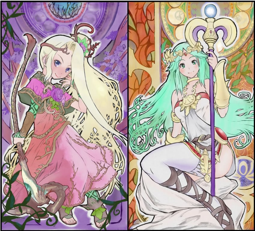 palutena and viridi (kid icarus and 1 more) drawn by hanabusa_(xztr3448)
