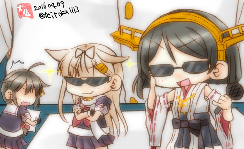 shigure, yuudachi, shigure kai ni, yuudachi kai ni, kirishima, and 1 more (kantai collection) drawn by taisa_(kari)