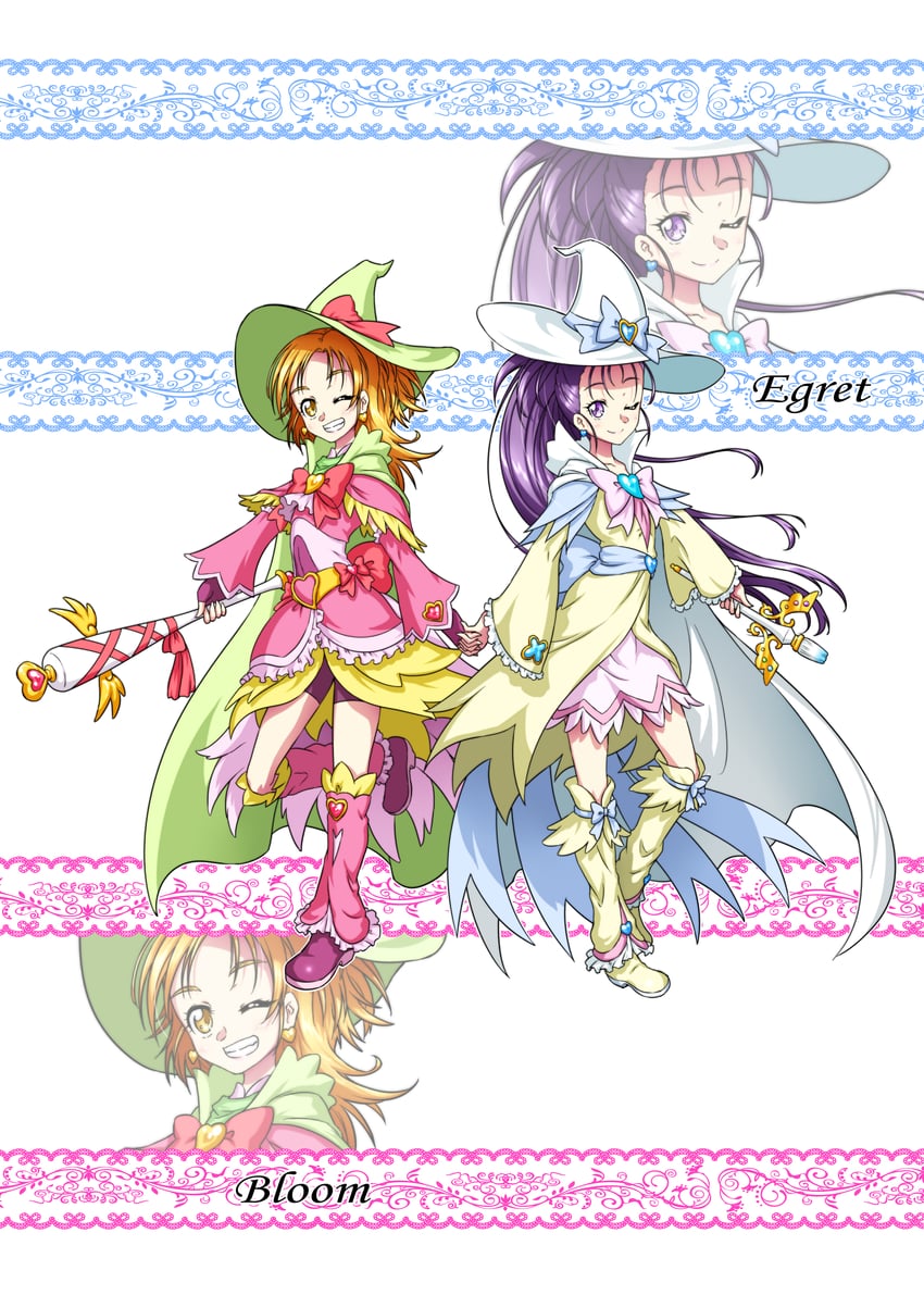 hyuuga saki, mishou mai, cure bloom, and cure egret (precure and 2 more) drawn by matatabi_(karukan222)