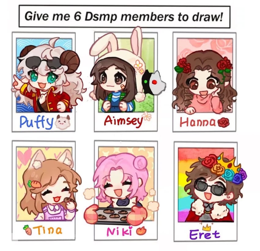 ranboo, nihachu, captainpuffy, tinakitten, eret, and 3 more (minecraft youtube and 1 more) drawn by wangling_yinduren