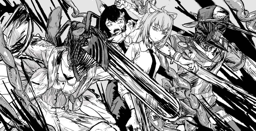 nekomata okayu, makima, ookami mio, oozora subaru, inugami korone, and 3 more (hololive and 1 more) drawn by mop_(feer553648)