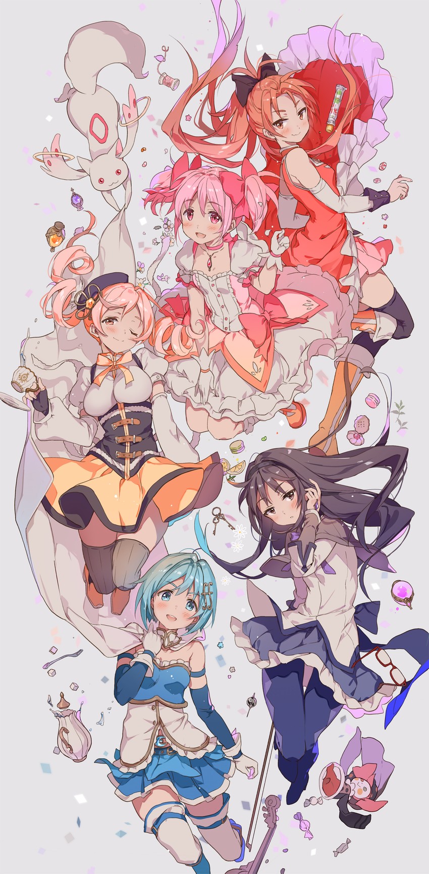 akemi homura, kaname madoka, miki sayaka, sakura kyoko, tomoe mami, and 2 more (mahou shoujo madoka magica) drawn by hoshii_hisa