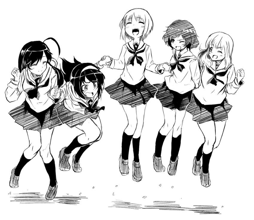 nishizumi miho, akiyama yukari, takebe saori, reizei mako, and isuzu hana (girls und panzer) drawn by enikuma