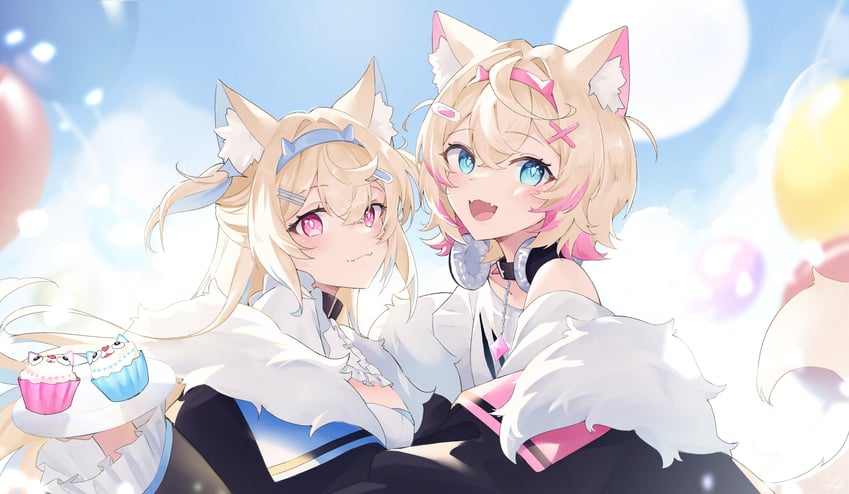 fuwawa abyssgard and mococo abyssgard (hololive and 1 more) drawn by lucferz