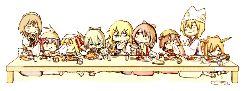 hakurei reimu, kirisame marisa, remilia scarlet, flandre scarlet, izayoi sakuya, and 4 more (touhou) drawn by tokomichi