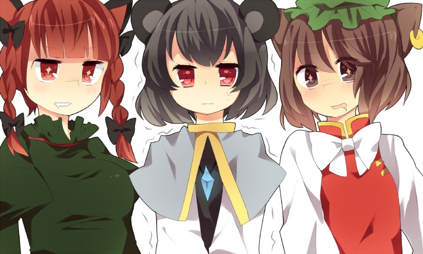 kaenbyou rin, chen, and nazrin (touhou) drawn by nabeshima_(pon_nbsm)