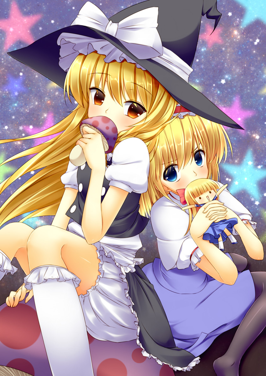 kirisame marisa, alice margatroid, and shanghai doll (touhou) drawn by wakuta_chisaki