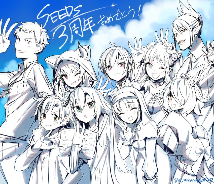sister claire, uzuki kou, dola, ryuushen, yashiro kizuku, and 4 more (nijisanji) drawn by ninahachi