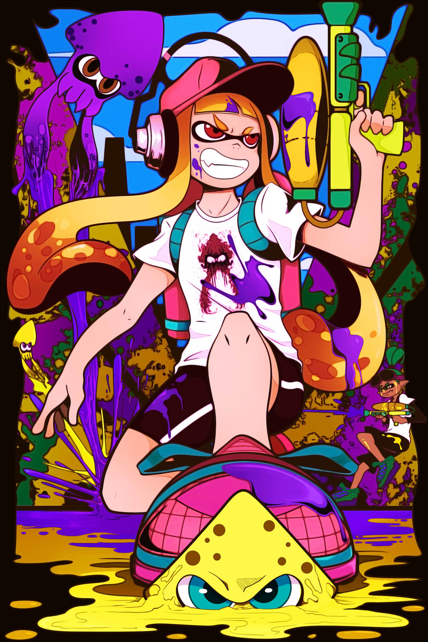 inkling player character, inkling girl, and inkling boy (splatoon and 1 more) drawn by rozothoth