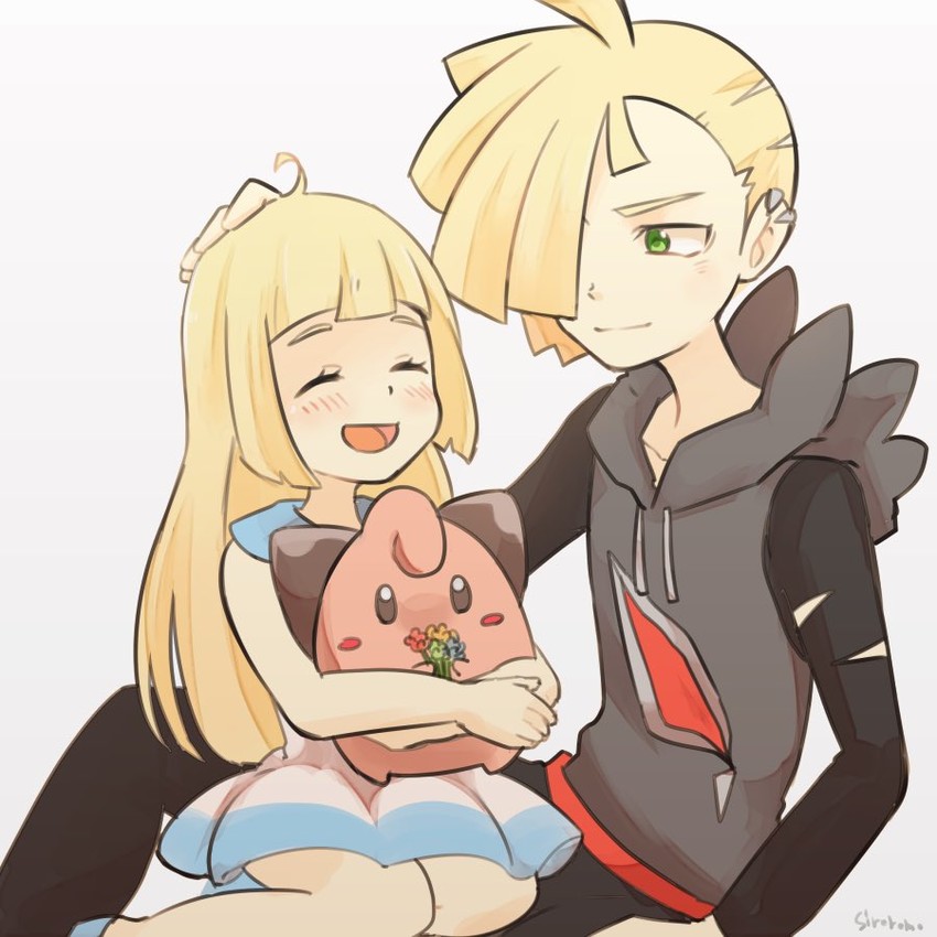 lillie, gladion, and cleffa (pokemon and 1 more) drawn by siroromo