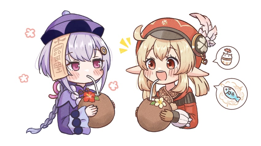 klee, qiqi, and jumpy dumpty (genshin impact) drawn by nami_harakamiaka