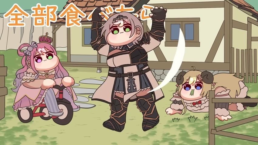 shirogane noel, tsunomaki watame, and himemori luna (hololive) drawn by buru-dai