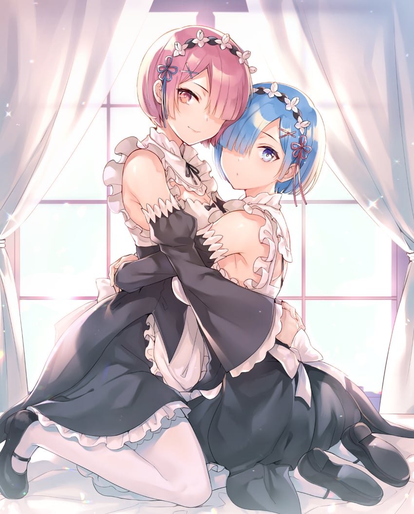 rem and ram (re:zero kara hajimeru isekai seikatsu) drawn by e_(eokiba)