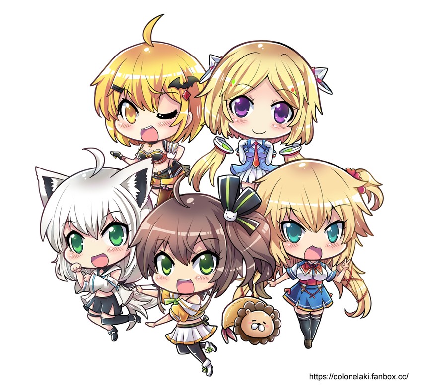 shirakami fubuki, natsuiro matsuri, akai haato, aki rosenthal, yozora mel, and 1 more (hololive) drawn by colonel_aki