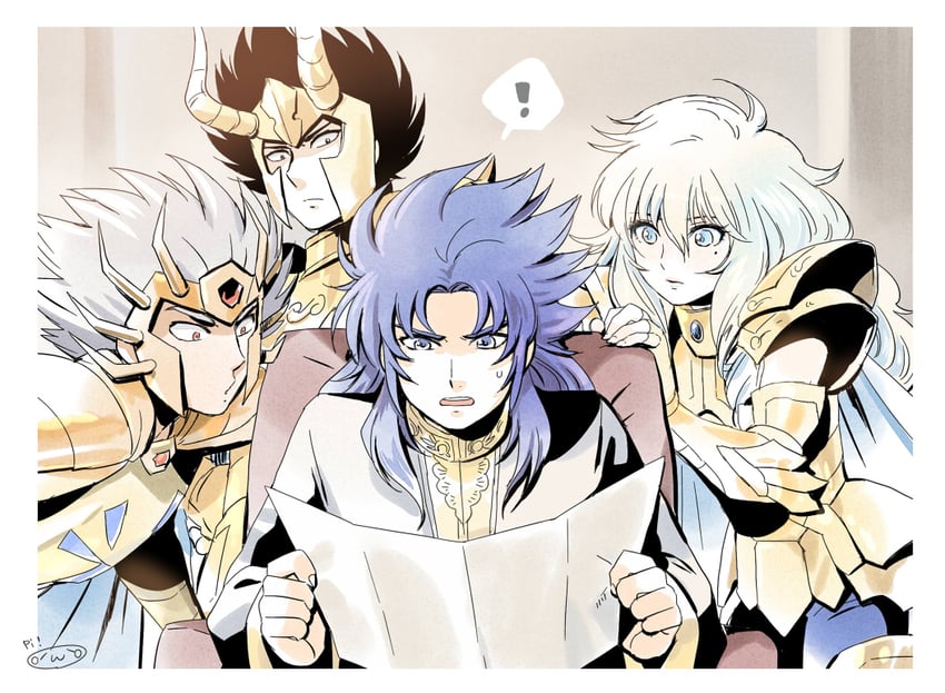pisces aphrodite, gemini saga, capricorn shura, and cancer death mask (saint seiya) drawn by mizuhara_aki