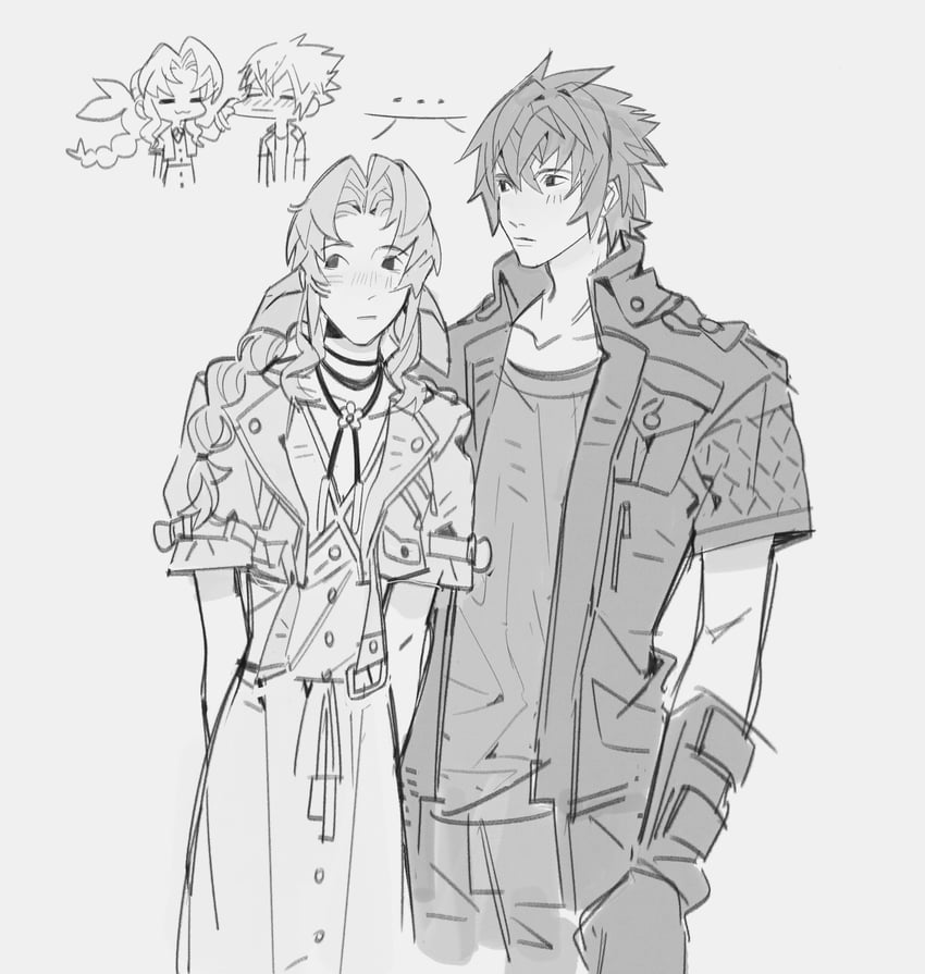 aerith gainsborough and noctis lucis caelum (final fantasy and 3 more) drawn by =w= and mmmckayyy