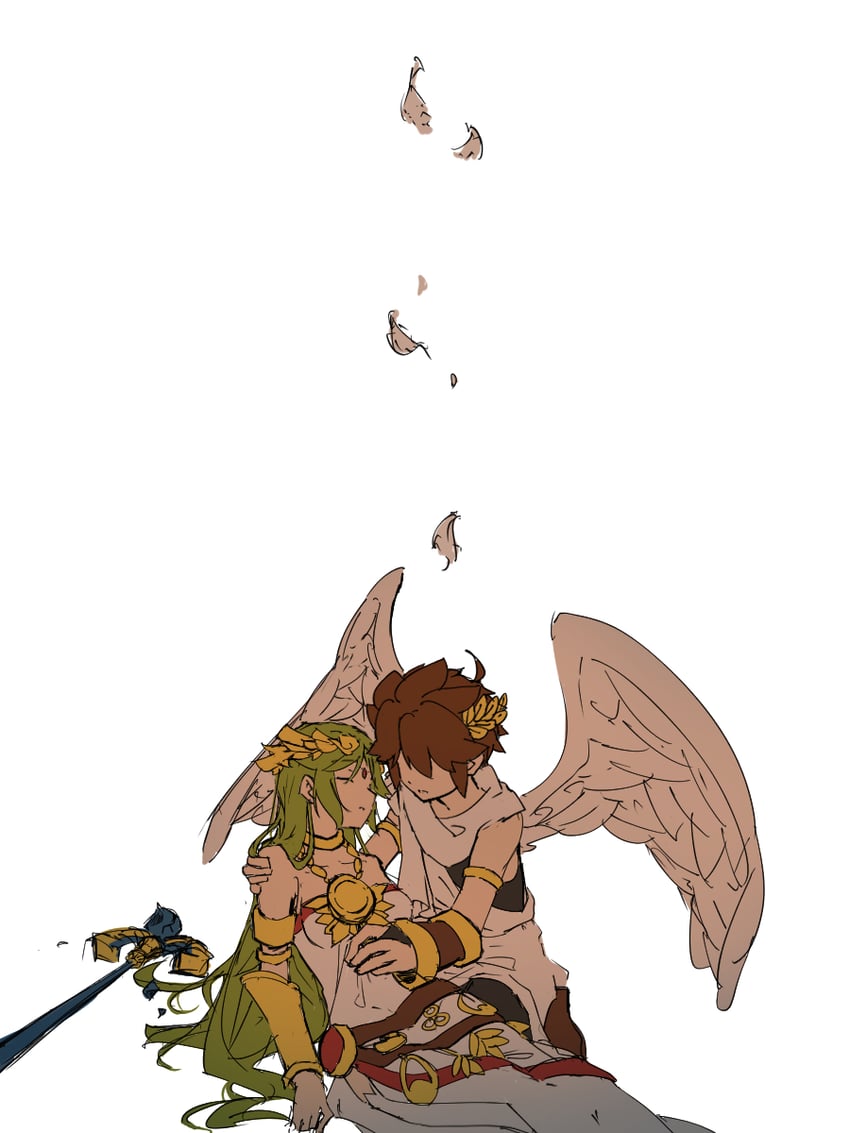 palutena and pit (kid icarus and 1 more) drawn by eno_(enokanotan)