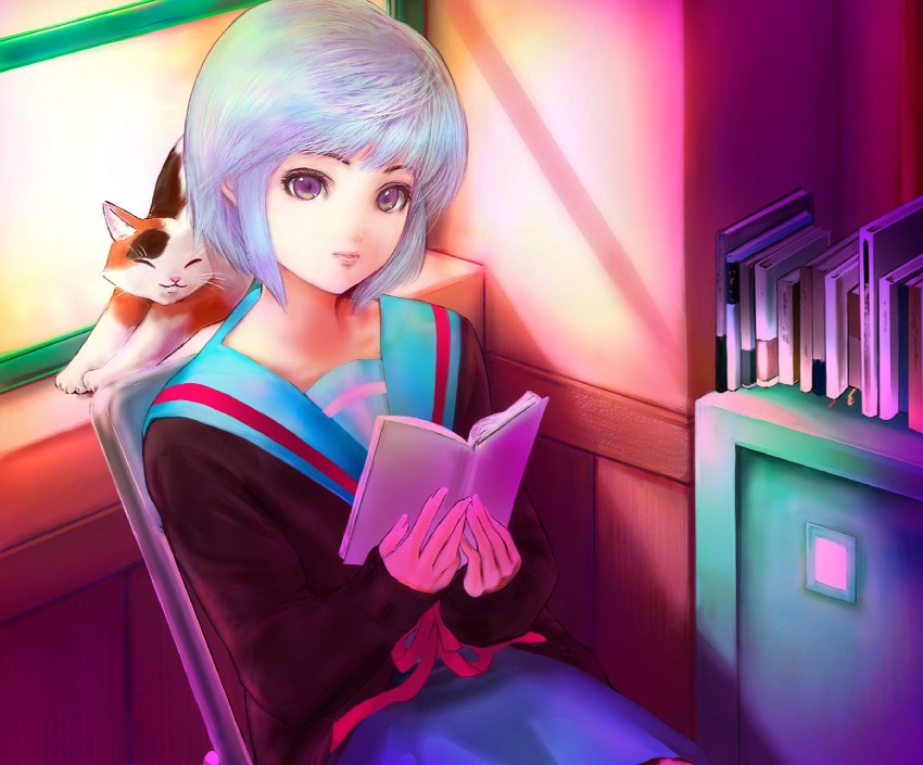 ayanami rei, nagato yuki, and shamisen (neon genesis evangelion and 1 more)