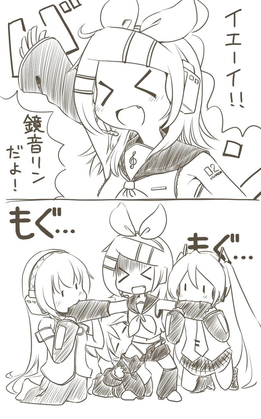 hatsune miku, kagamine rin, kagamine len, and megurine luka (vocaloid) drawn by moomlin