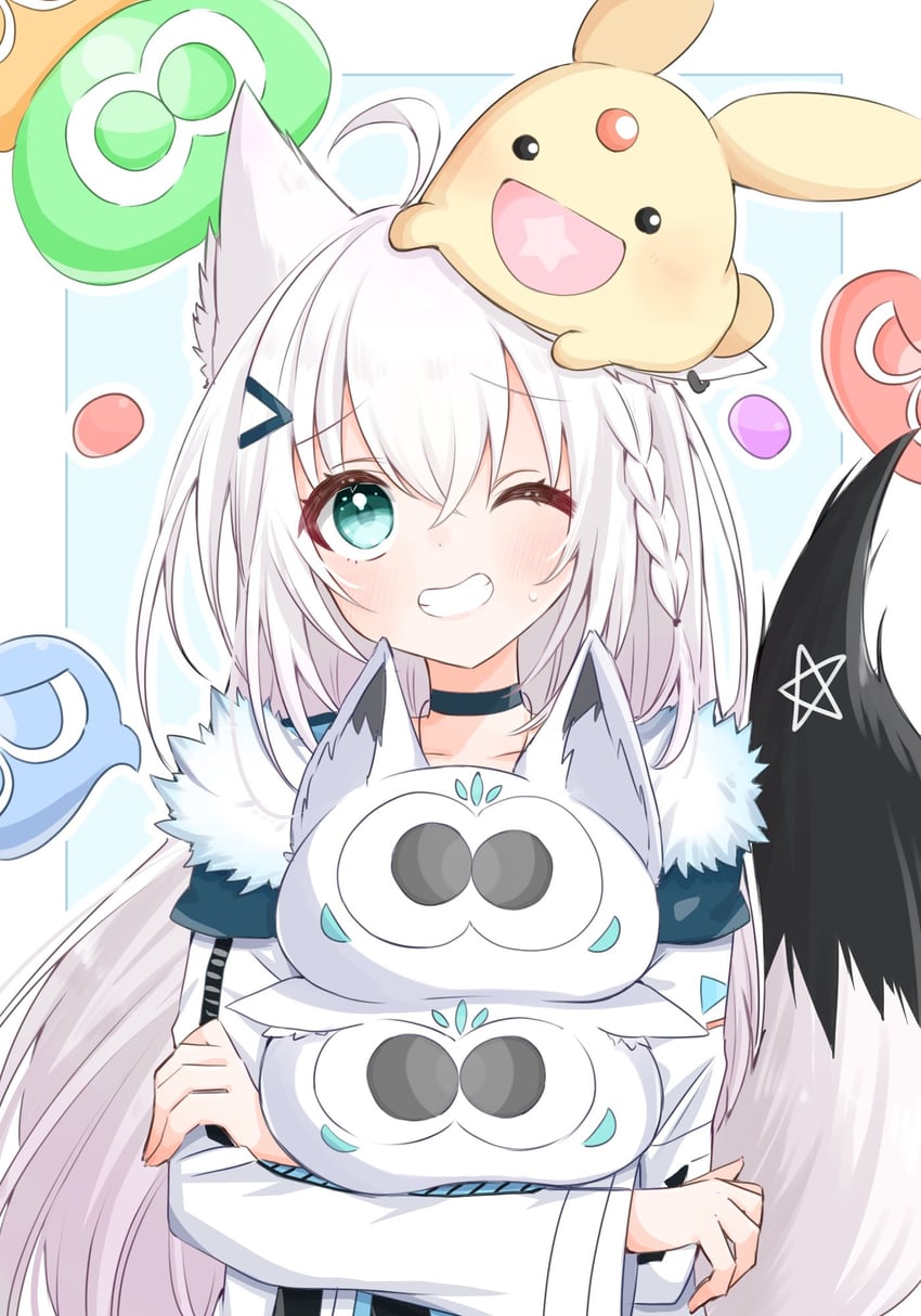 shirakami fubuki, puyo, and carbuncle (hololive and 2 more) drawn by kamimura_hiiro