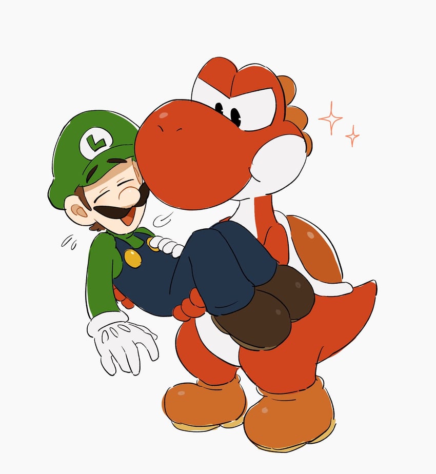 luigi, yoshi, and red yoshi (mario) drawn by mimimi_(mimimim9999)