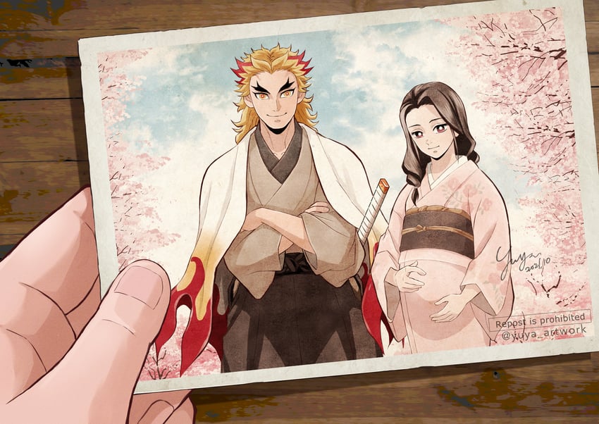 rengoku shinjurou and rengoku ruka (kimetsu no yaiba) drawn by yuya-art