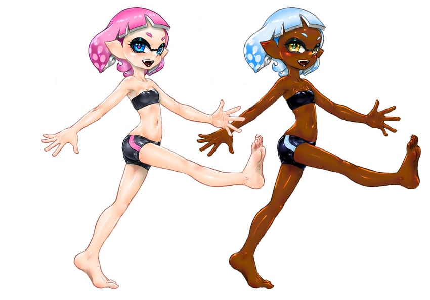 inkling player character and inkling girl (splatoon) drawn by koharu2.5
