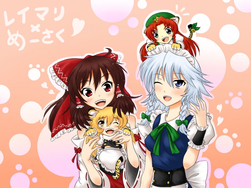 hakurei reimu, kirisame marisa, izayoi sakuya, and hong meiling (touhou) drawn by namuro