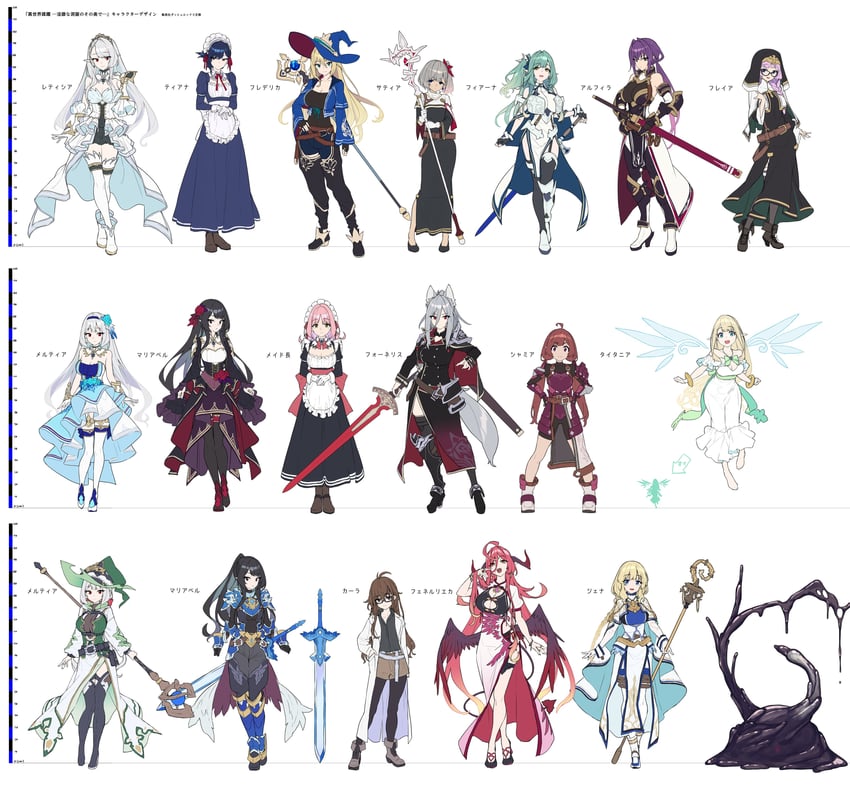 furneris, fiana, laetitia, titania, mariabell, and 2 more (isekai juurin inbina doukutsu no sono oku de) drawn by baffu