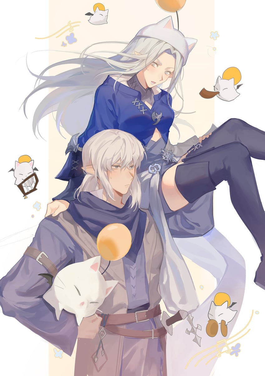 moogle, estinien varlineau, and ysayle dangoulain (final fantasy and 1 more) drawn by huz_(a1438758295)