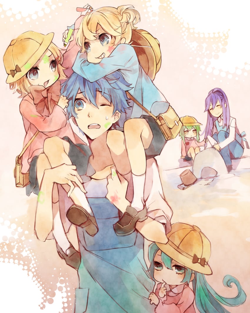 hatsune miku, kagamine rin, kagamine len, kaito, gumi, and 1 more (vocaloid) drawn by kuroyuki