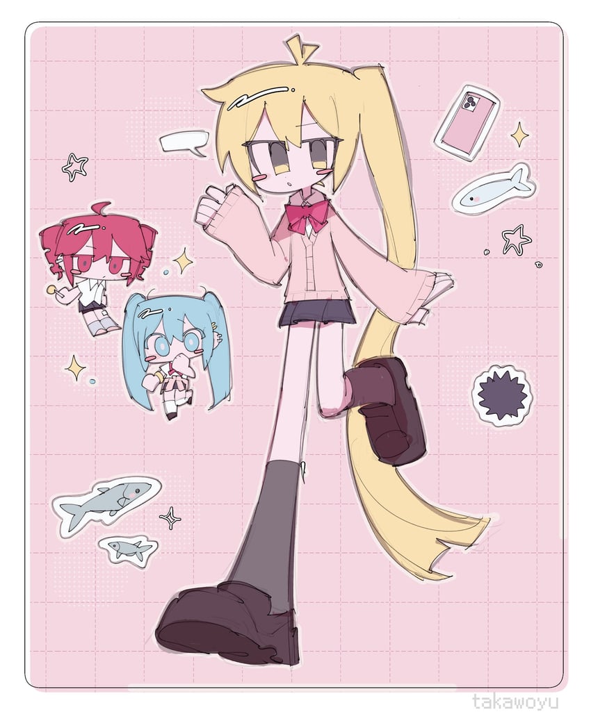 hatsune miku, kasane teto, and akita neru (vocaloid and 3 more) drawn by takawoyu