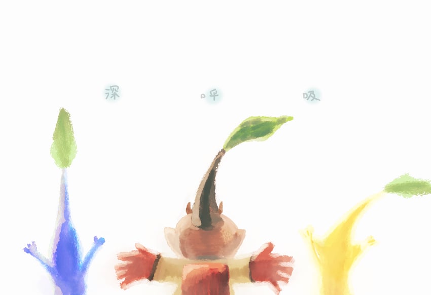 olimar, yellow pikmin, blue pikmin, and olimin (pikmin and 1 more) drawn by iat-418