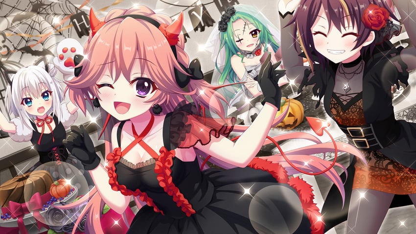 nishidate haku, haeno akari, bandou mikuru, and shirokita kuroha (re:stage!) drawn by izumi_tsubasu