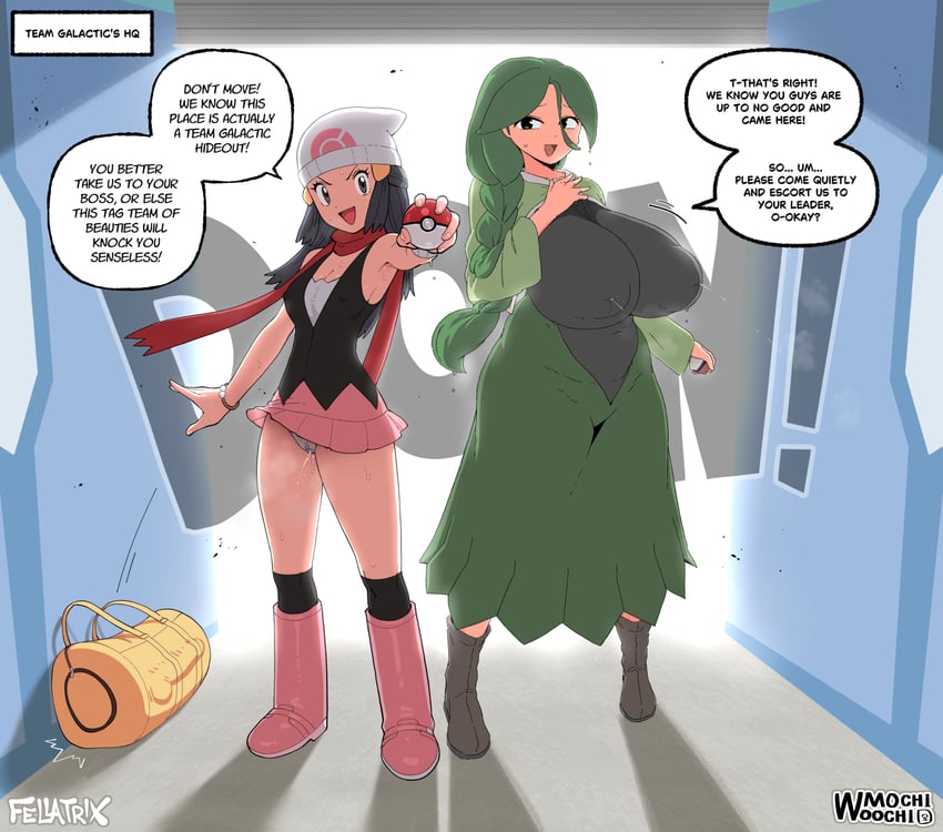 dawn and cheryl (pokemon and 1 more) drawn by fellatrix and woomochi