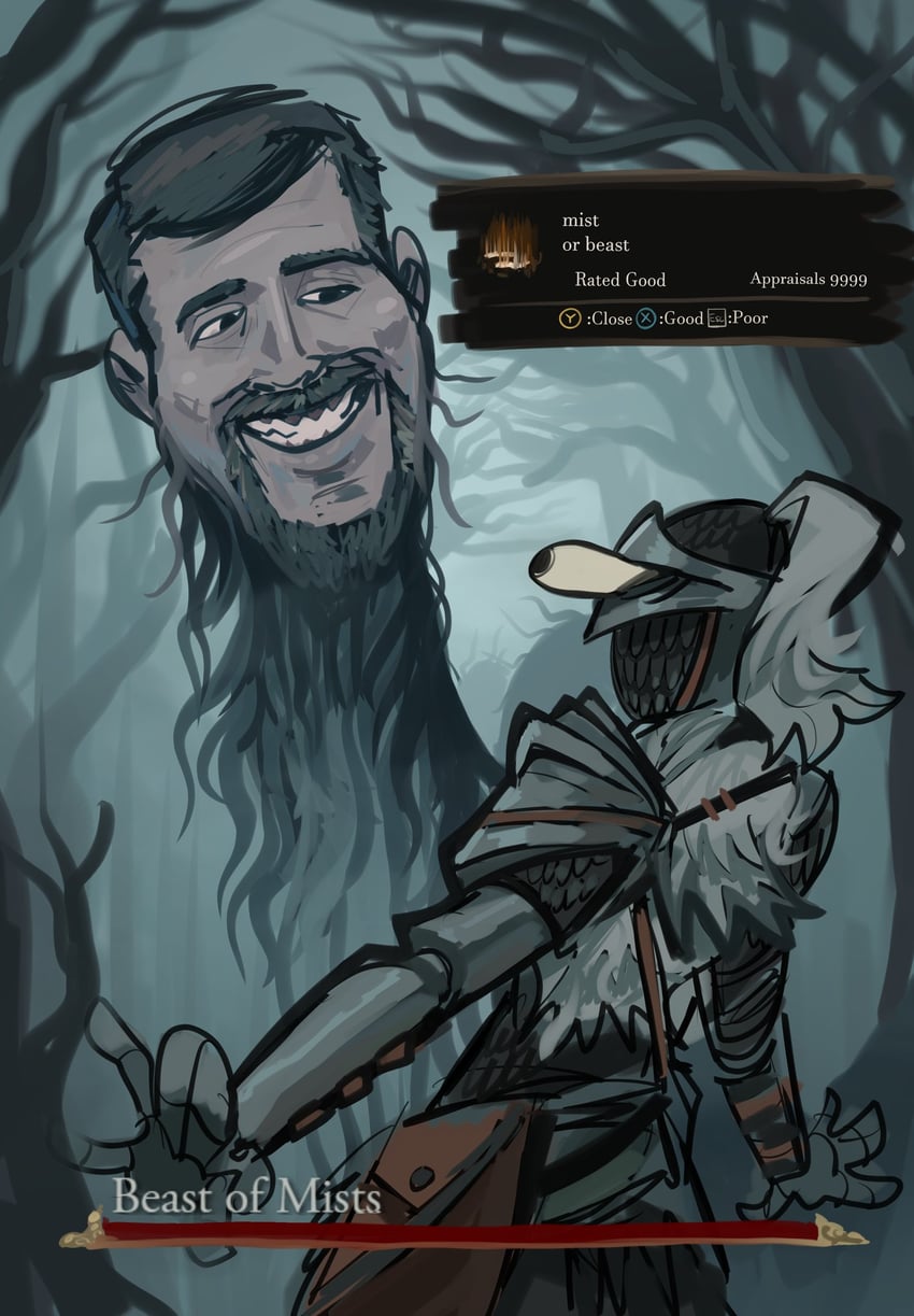 tarnished, bloody wolf, and mrbeast (elden ring) drawn by spine_apples