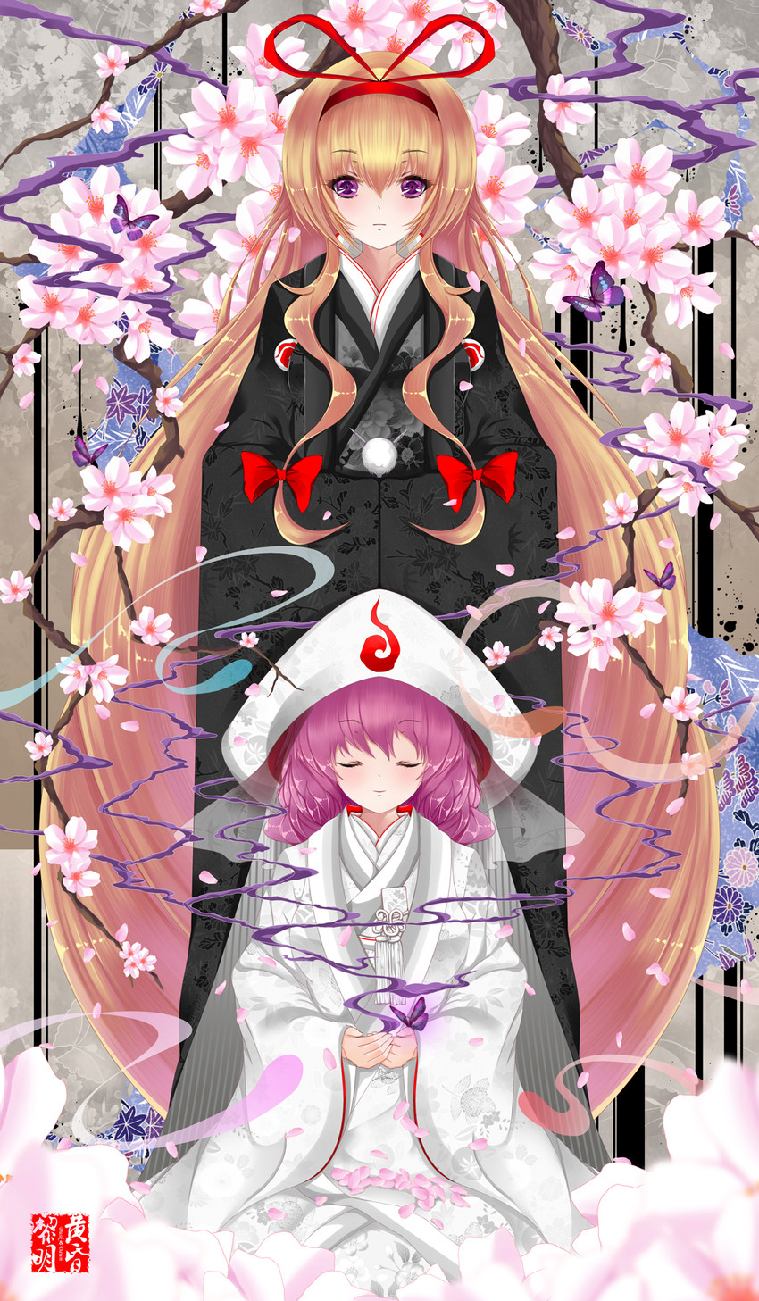 yakumo yukari and saigyouji yuyuko (touhou) drawn by dclockwork