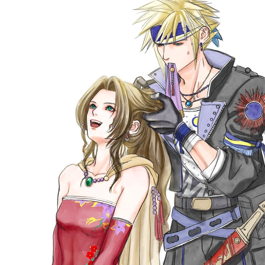 cloud strife, aerith gainsborough, terra branford, and locke cole (final fantasy and 3 more) drawn by ws_alte