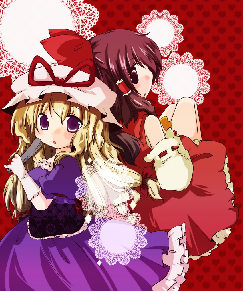 hakurei reimu and yakumo yukari (touhou) drawn by futami_yayoi