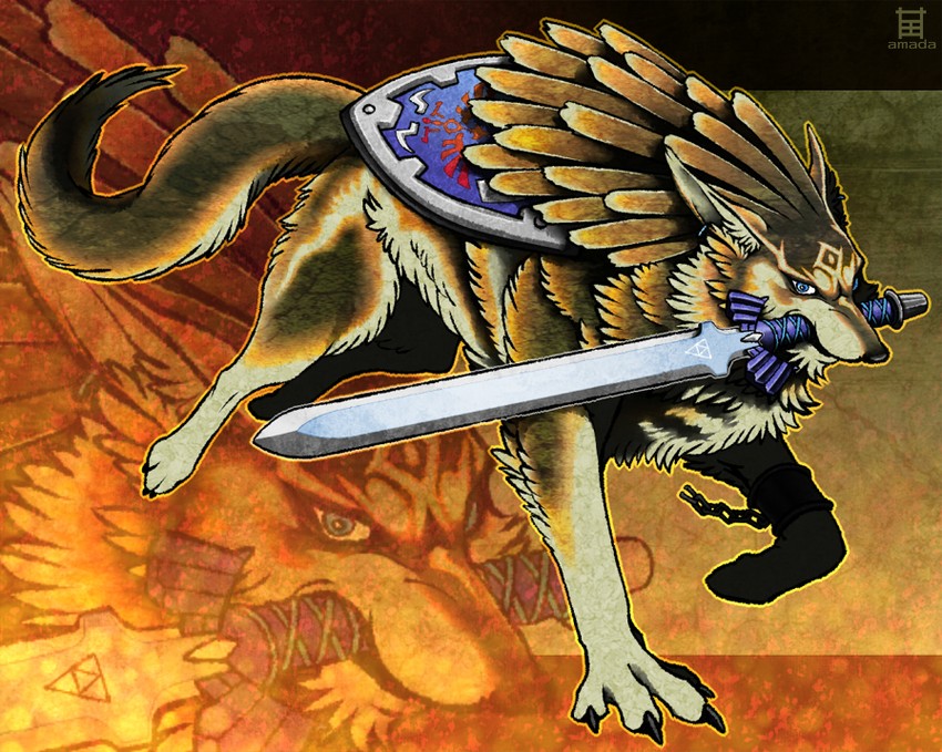link and wolf link (the legend of zelda and 1 more) drawn by amada