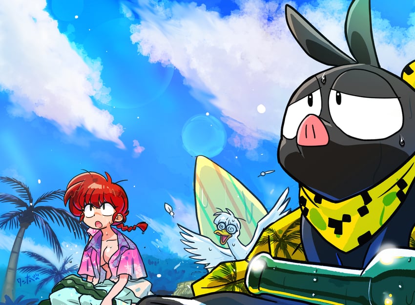 ranma-chan, p-chan, and mousse (ranma 1/2) drawn by wanta_(futoshi)