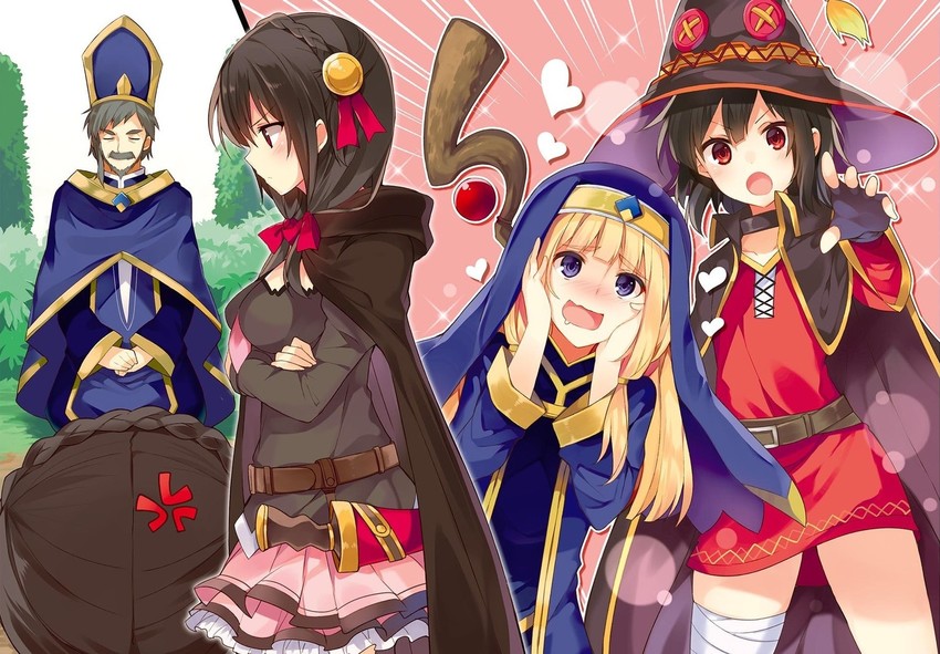 megumin, yunyun, cecily, and zesta (kono subarashii sekai ni shukufuku wo!) drawn by mishima_kurone
