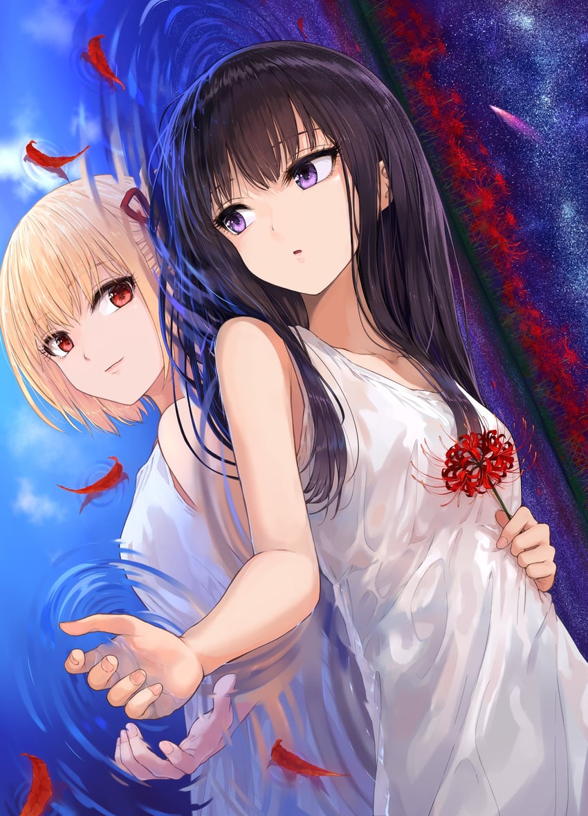 nishikigi chisato and inoue takina (lycoris recoil) drawn by kusaba_eru_(happy_crystal)