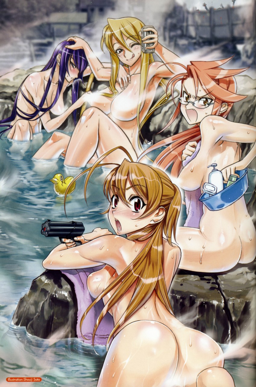 busujima saeko, takagi saya, miyamoto rei, and marikawa shizuka (highschool of the dead) drawn by satou_shouji