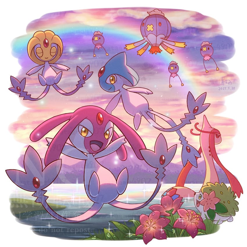 drifloon, milotic, shaymin, drifblim, mesprit, and 2 more (pokemon) drawn by wataame4907