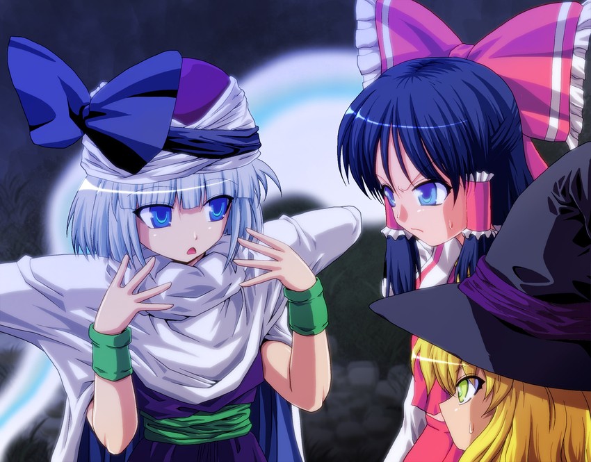 hakurei reimu, kirisame marisa, konpaku youmu, and piccolo (touhou and 2 more) drawn by kamishima_kanon