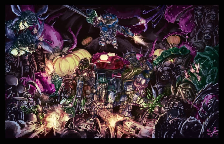 driller, scout, engineer, gunner, glyphid grunt, and 8 more (deep rock galactic) drawn by razpaz