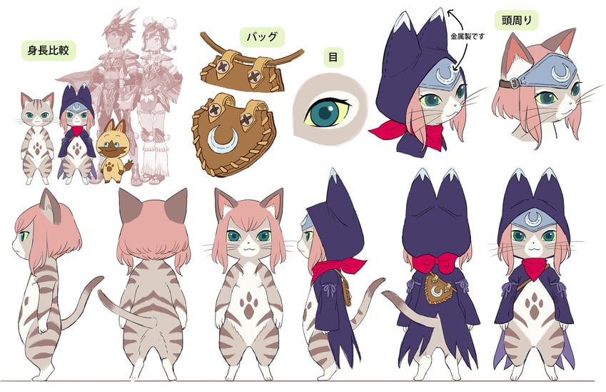felyne, tsukino, naville, and protagonist (monster hunter and 1 more)