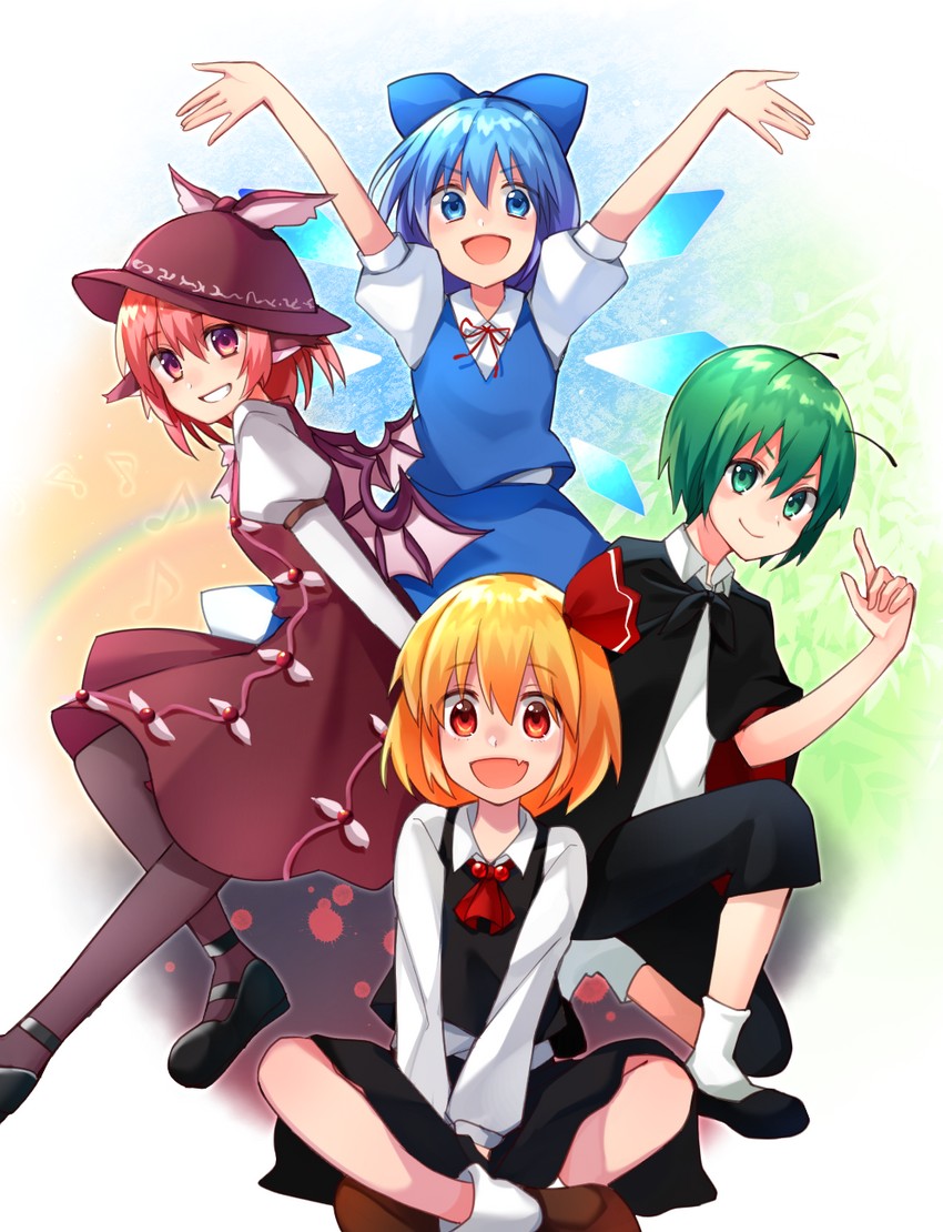 cirno, rumia, mystia lorelei, and wriggle nightbug (touhou) drawn by tsumikitsuki_(katsuobushi)
